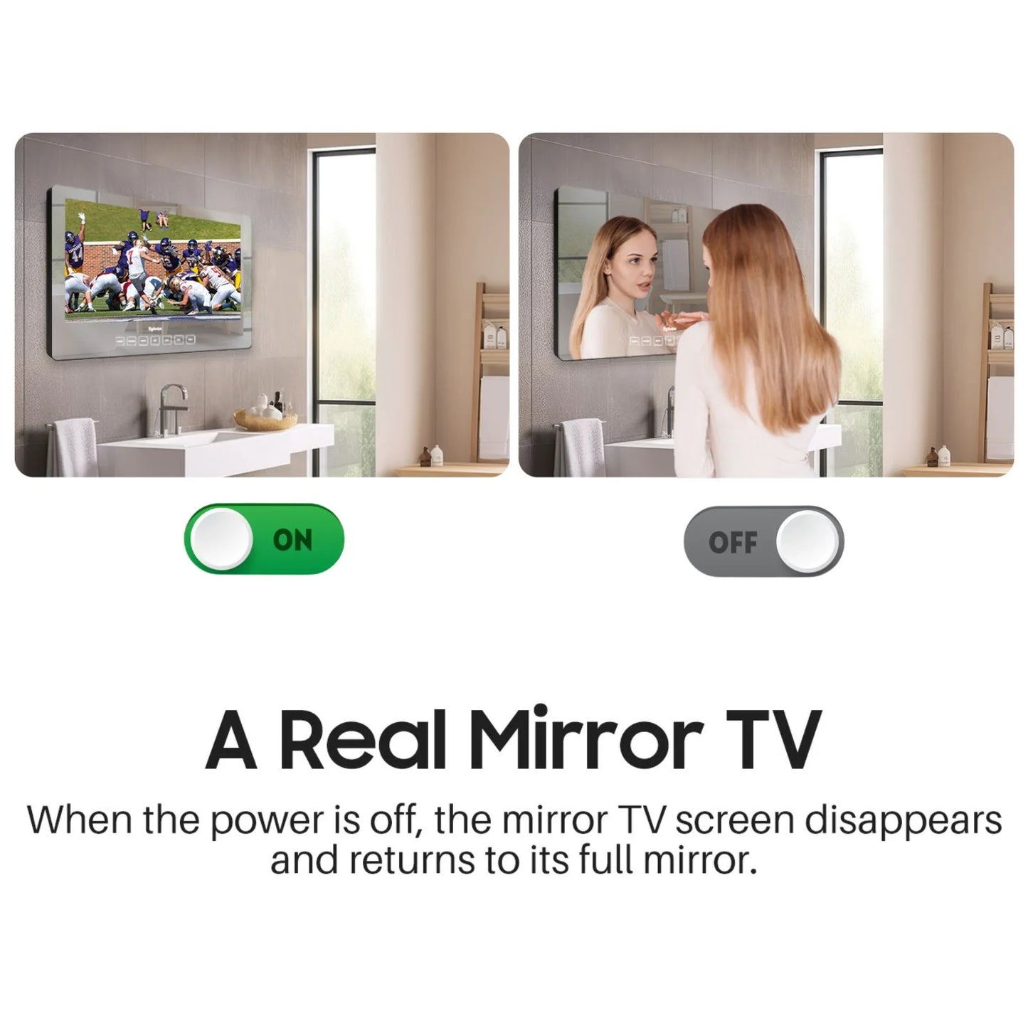 19" Smart Mirror TV for Bathroom - 1080P HD Waterproof Display with WiFi & Bluetooth